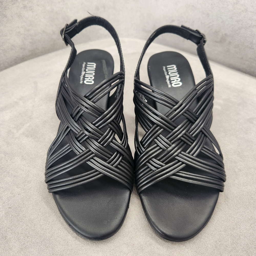 Munro Dress Sandals 8WW Wide Black Woven Leather Marianna Slingback New $200